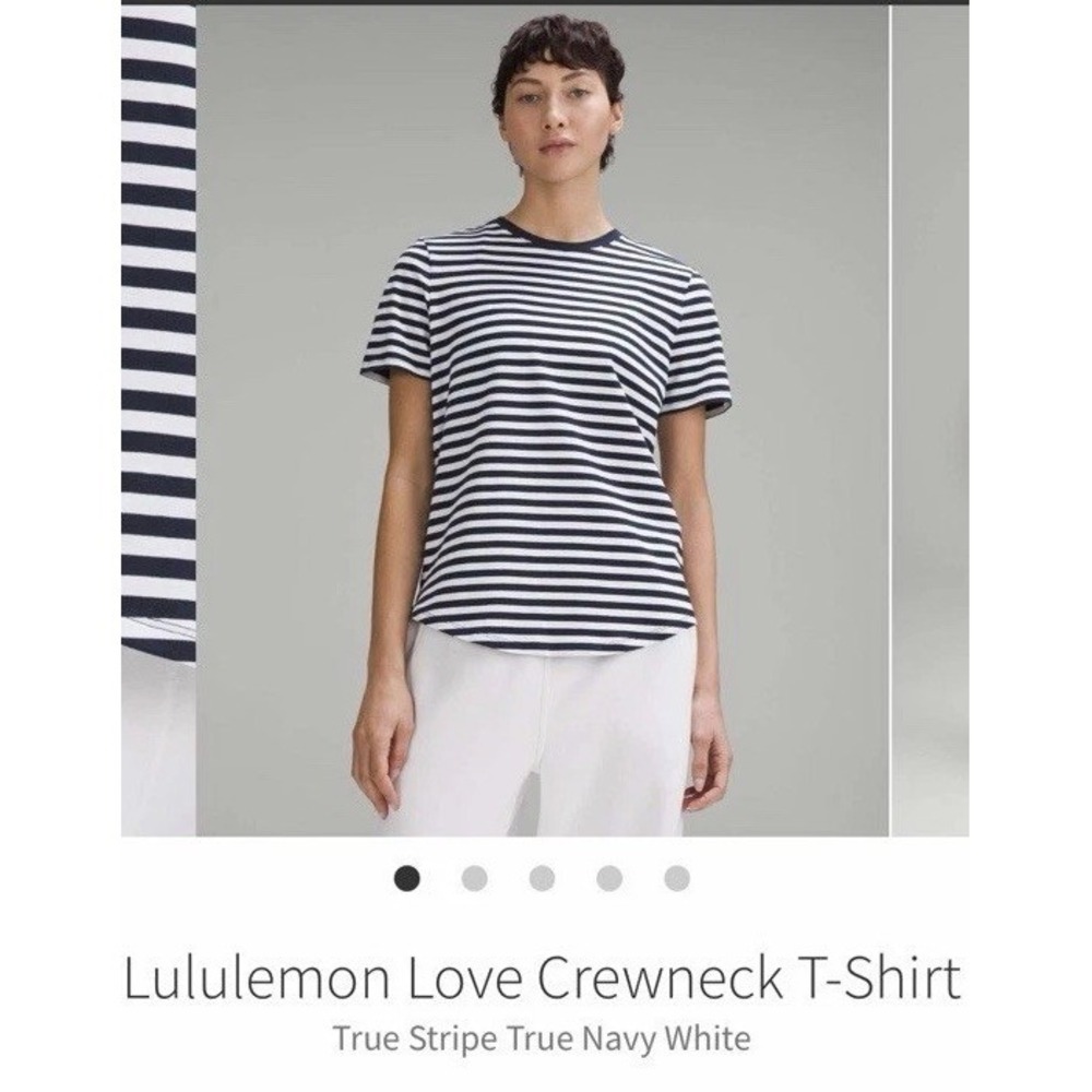 🍋 Lululemon Love Crewneck T Shirt True Stripe True Navy White 16 $48 W3HV6S